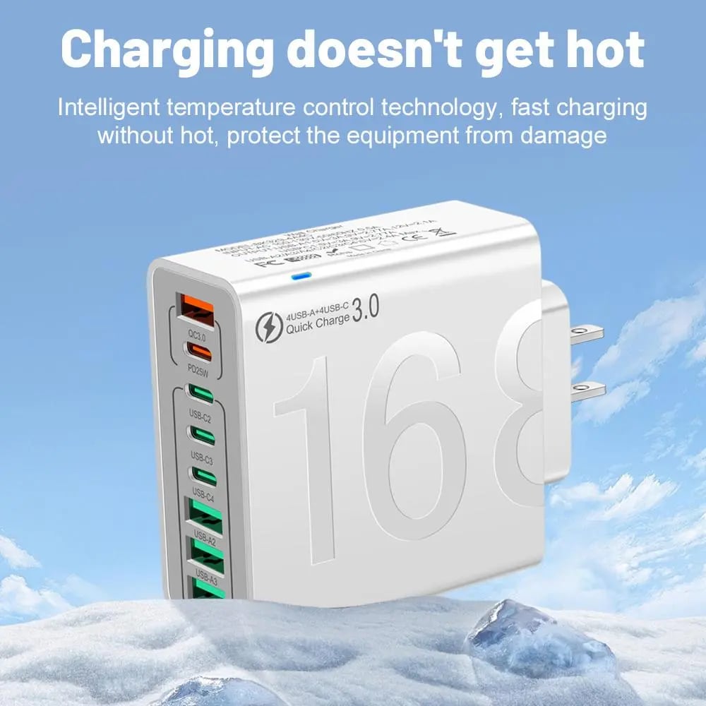 8-Port Smart USB-C & USB-A Fast Charging Hub for Phones & Tablets-3 pack