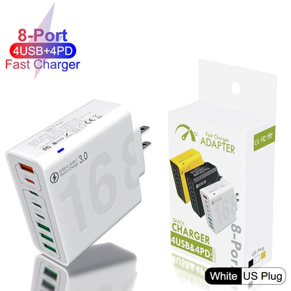 8-Port Smart USB-C & USB-A Fast Charging Hub for Phones & Tablets-3 pack