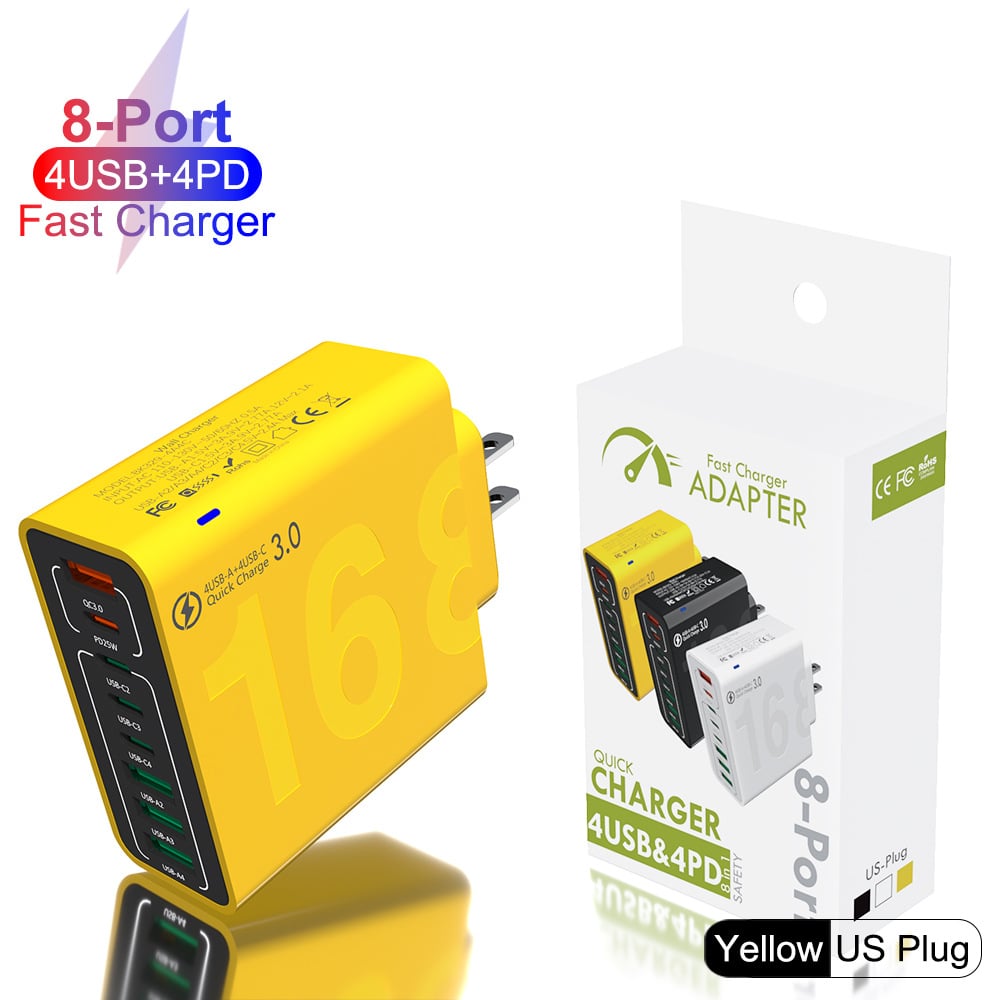 8-Port Smart USB-C & USB-A Fast Charging Hub for Phones & Tablets-3 pack