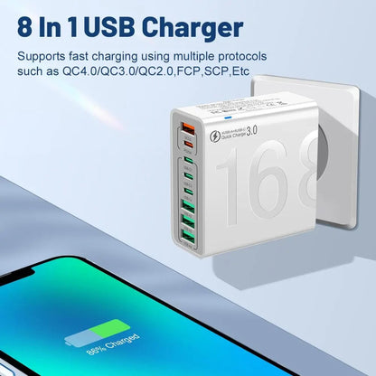 8-Port Smart USB-C & USB-A Fast Charging Hub for Phones & Tablets-3 pack