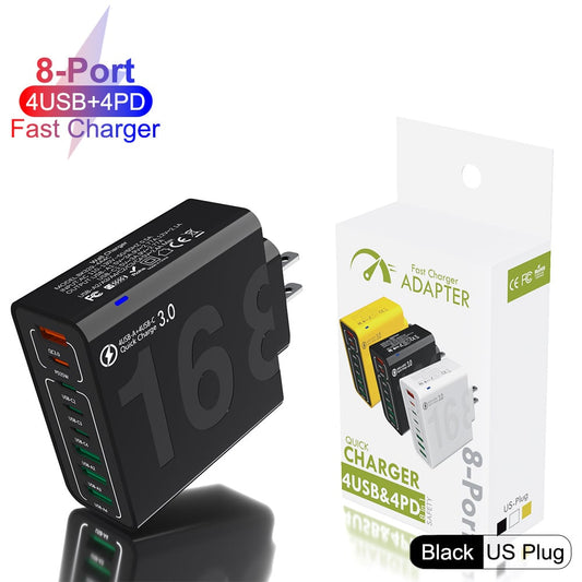 8-Port Smart USB-C & USB-A Fast Charging Hub for Phones & Tablets-3 pack